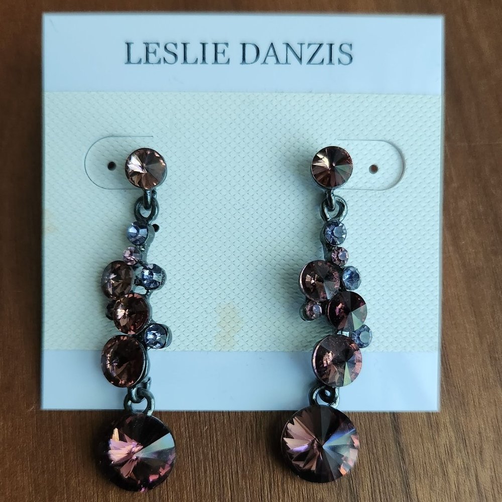 Leslie Danzis Nordstrom Crystals Cascade Dangle Earrings Purple Taupe Crystals